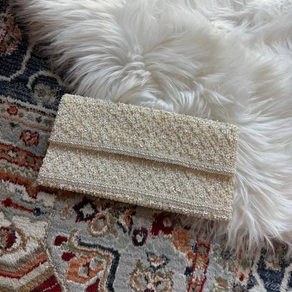 Vintage Walborg Richere White Beaded Evening Bag Clutch